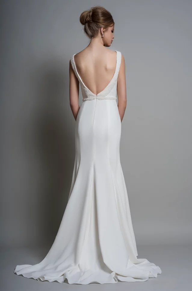 wedding dress ivory fabric Mikado called Phoebe back view