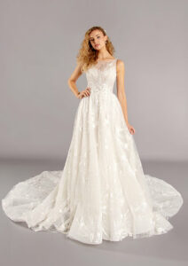 wedding dress ivory fabric beaded called Izzy front view