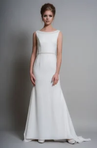 wedding dress ivory fabric crepe called Phoebe front view