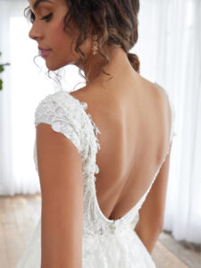 wedding dress ivory fabric beaded tulle called Oriana close up back view