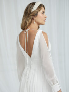 wedding dresses ivory fabric chiffon called Odette close up back view